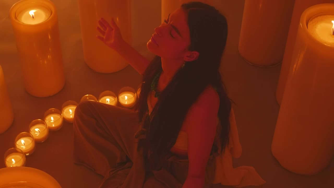 Free Stock Video Woman Meditating Sitting Among Many Candles Live Wallpaper - Free Download