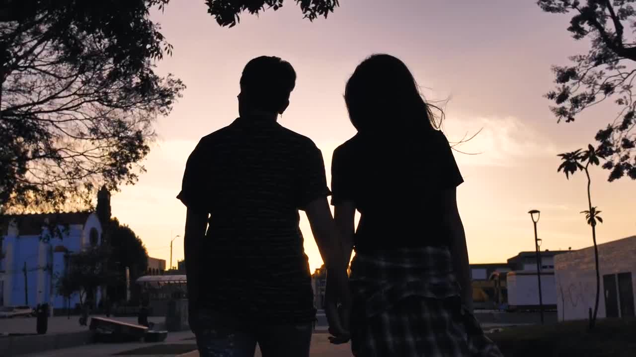 Stock Video Couple Silhouette Walking Through A Neighborhood Live Wallpaper For PC - Free Download