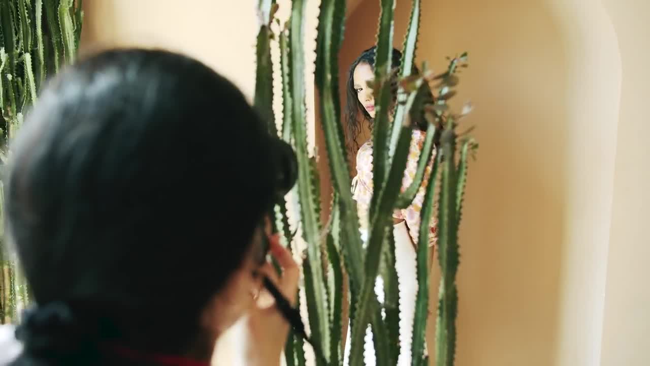 Stock Video Ethnic Fashion Model Poses With Cactus Live Wallpaper For PC - Free Download