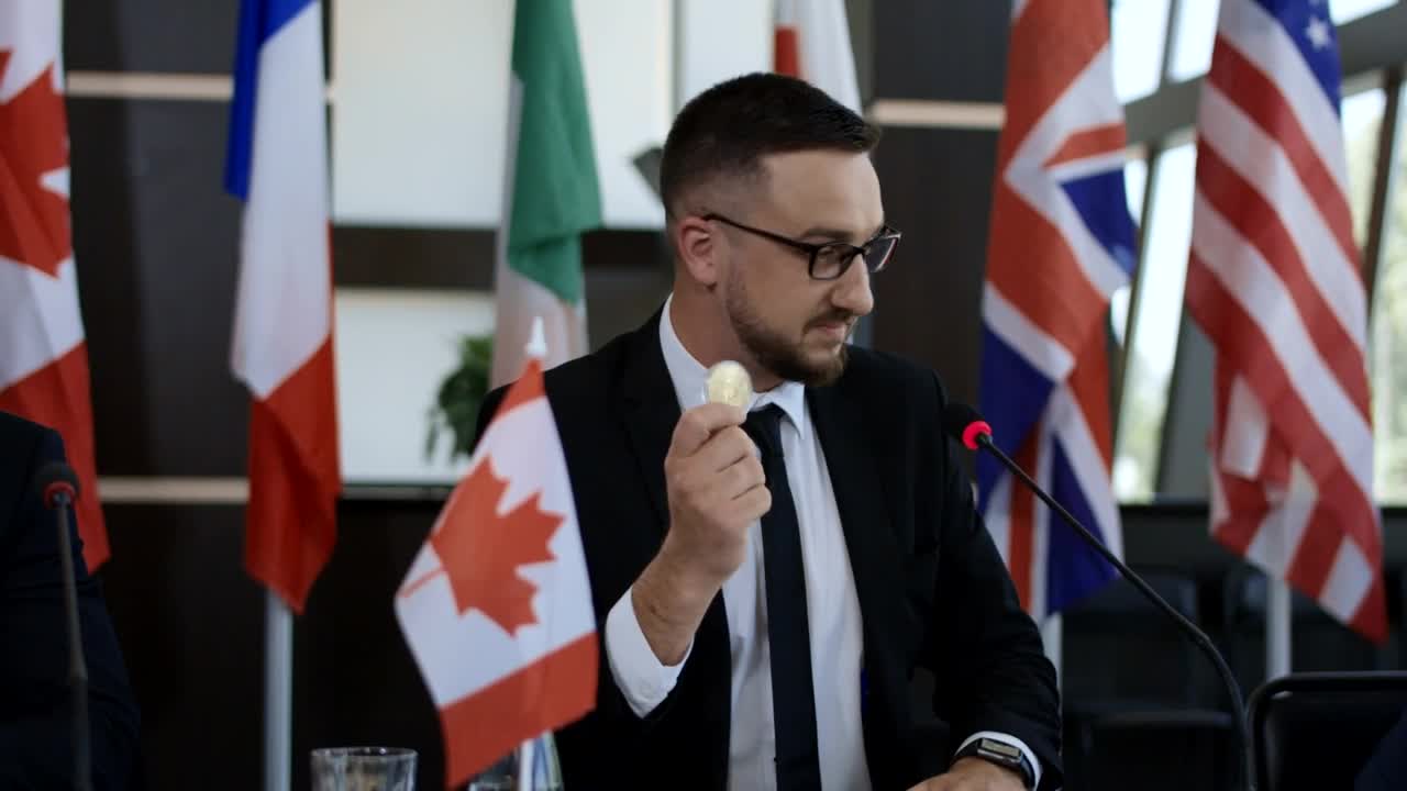 Video Stock Canadian Politic Man Showing Bitcoin On Conference Live Wallpaper For PC - Free Download
