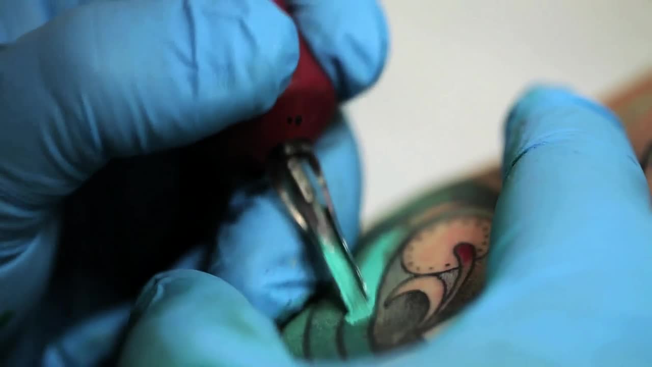 Free Video Stock tattooist tattooing a blue butterfly Live Wallpaper - Free Download