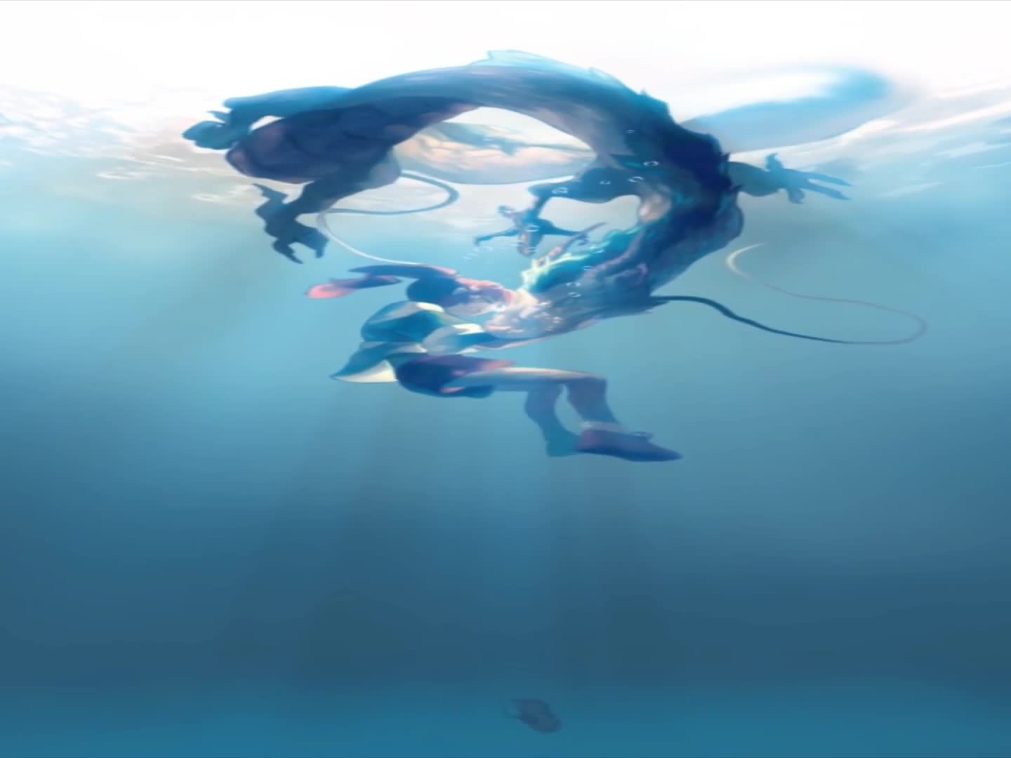 Girl with Dragon in the Ocean Anime Live Wallpaper - Free Download