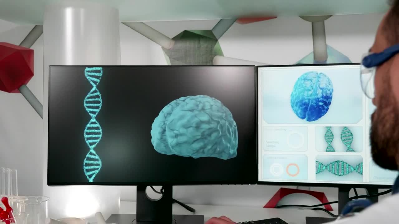 Stock Video Doctor Looks At Dna Model In Modern Research Lab Live Wallpaper For PC - Free Download