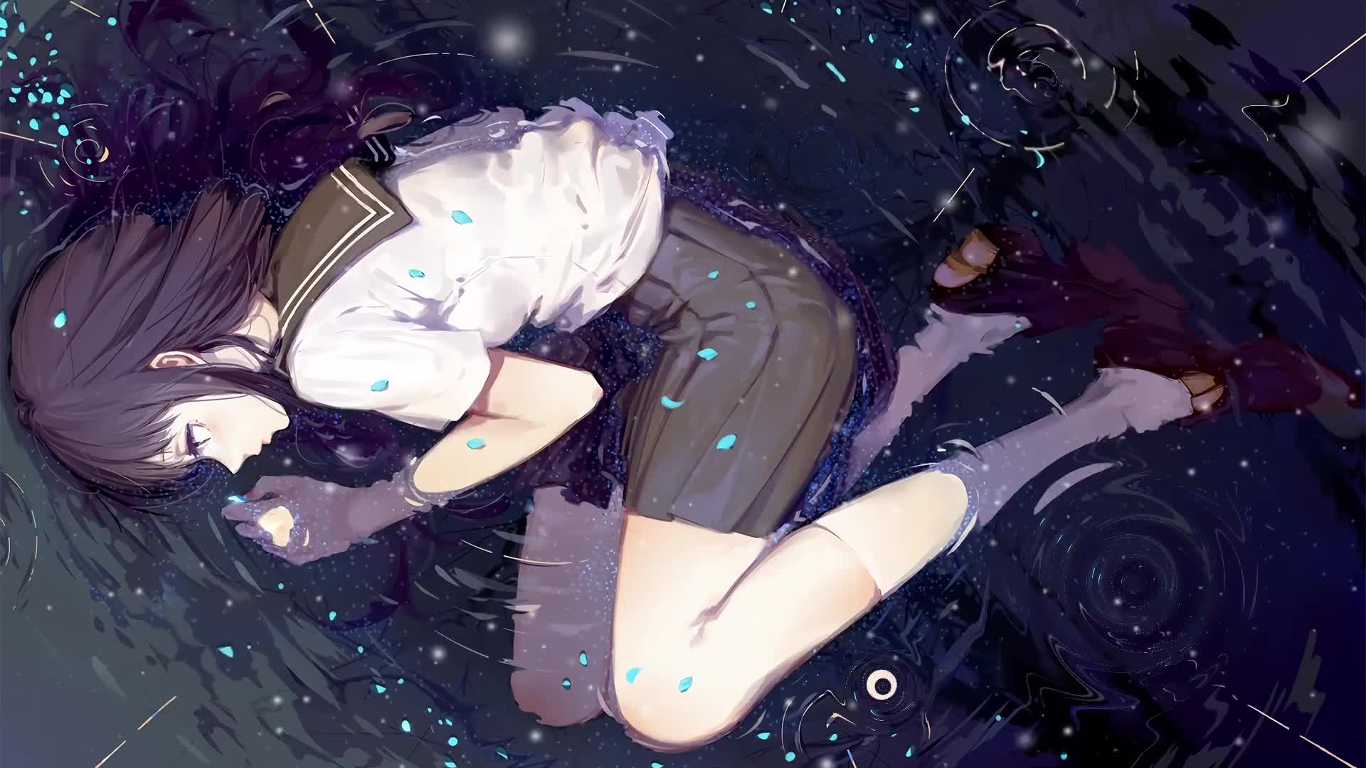 Anime Girl In The Water On Rainy Day Live Wallpaper - Free Download