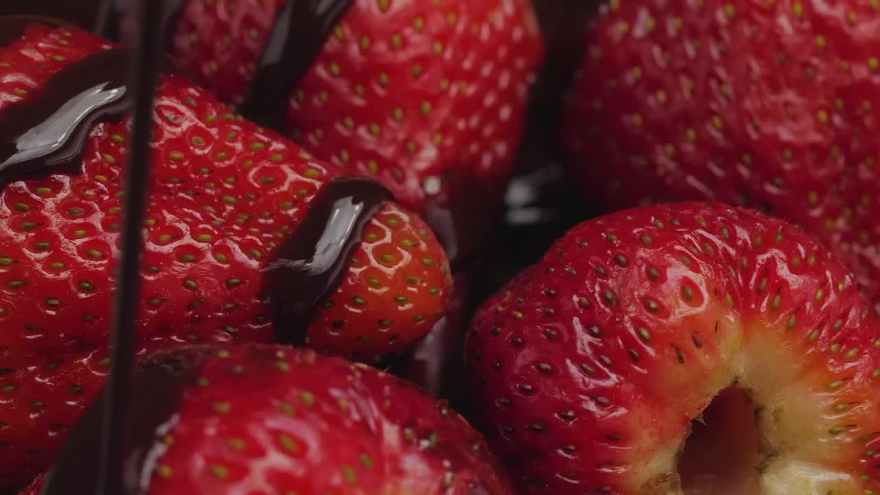 Free Video Stock texture of strawberries covered with chocolate syrup Live Wallpaper - Free Download