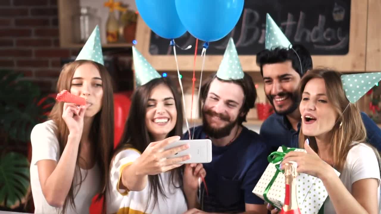 Stock Video Friends Celebrate Birthday And Take Selfie At Party Live Wallpaper For PC - Free Download