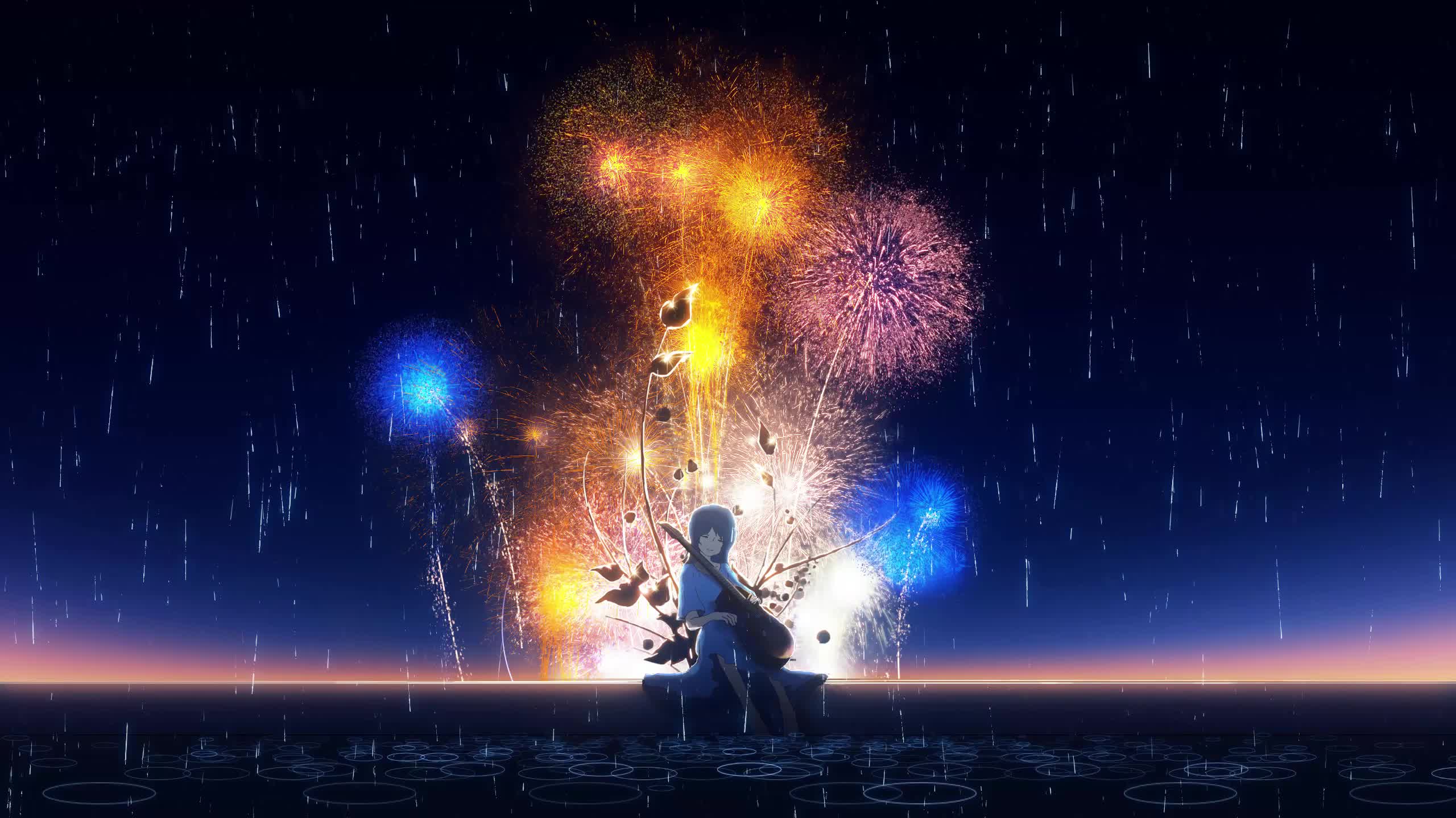 Fireworks and Girl Anime HD Live Wallpaper - Free Download