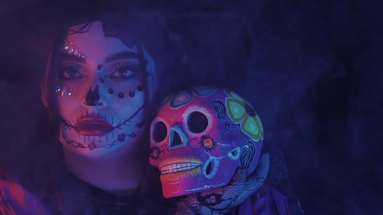 Stock Video Girl Disguised As A Catrina In The Dark Live Wallpaper For PC - Free Download