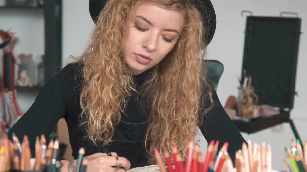 Stock Video Inspired Artist Works On Illustration In Studio Animated Wallpaper - Free Download