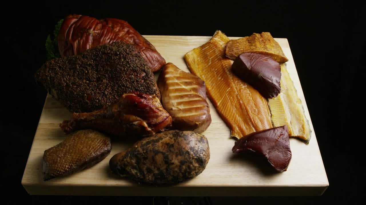 Stock Video Different Types Of Meat On A Table On Black Background Live Wallpaper For PC - Free Download