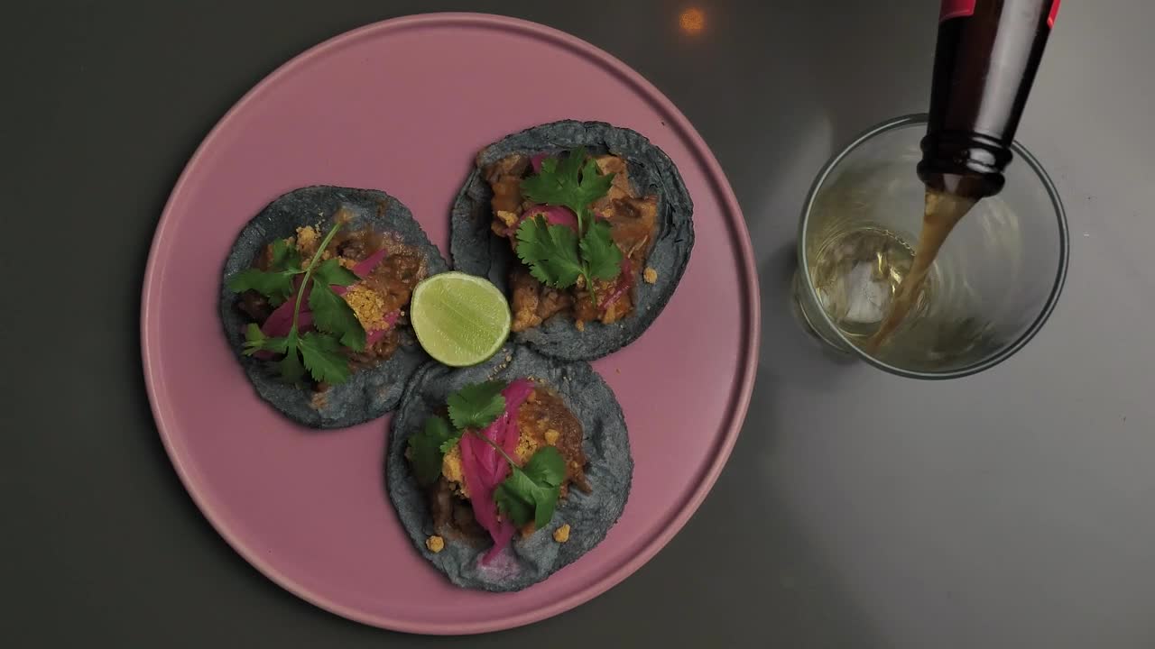 Free Video Stock top view of three tacos and beer Live Wallpaper - Free Download
