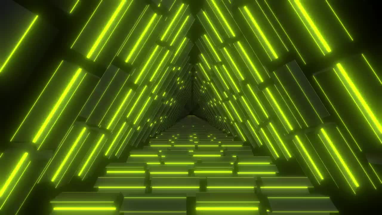 Stock Video Lemon Green Neon Lit Triangular Passageway Tour Animated Wallpaper - Free Download