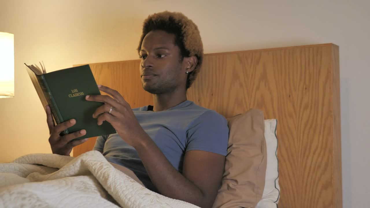 Stock Video Man Goes To Sleep After Reading Animated Wallpaper - Free Download