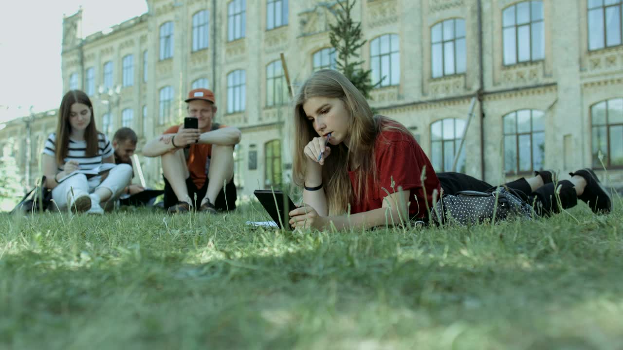 Free Video Stock Students Resting On The Grass At A University Live Wallpaper - Free Download