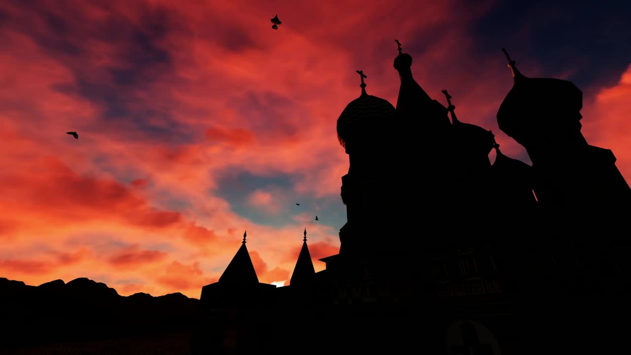 Free Stock Video Silhouette Of Kremlin Church At Sunset Live Wallpaper - Free Download