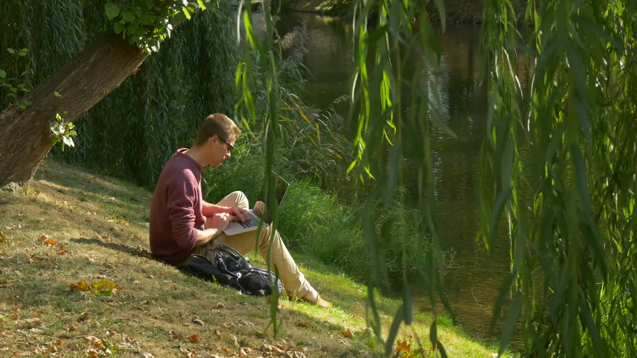 Stock Video Man With Laptop Thinking In The River Shor Animated Wallpaper - Free Download