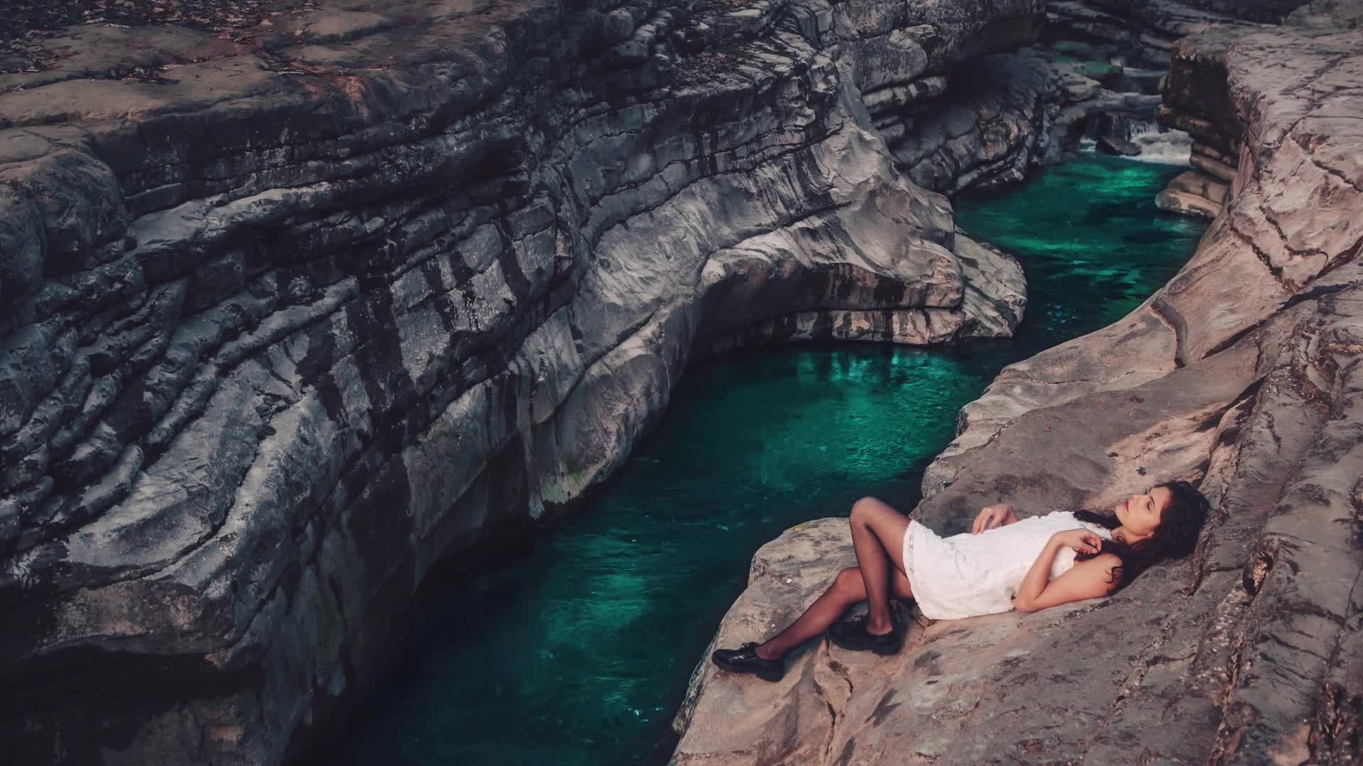 Clear Mountain River and Girl Live Wallpaper HD - Free Download