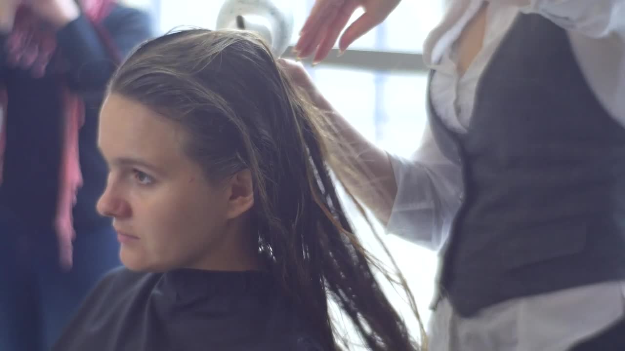 Stock Video Hairstylist Drying Womans Long Hair Live Wallpaper For PC - Free Download