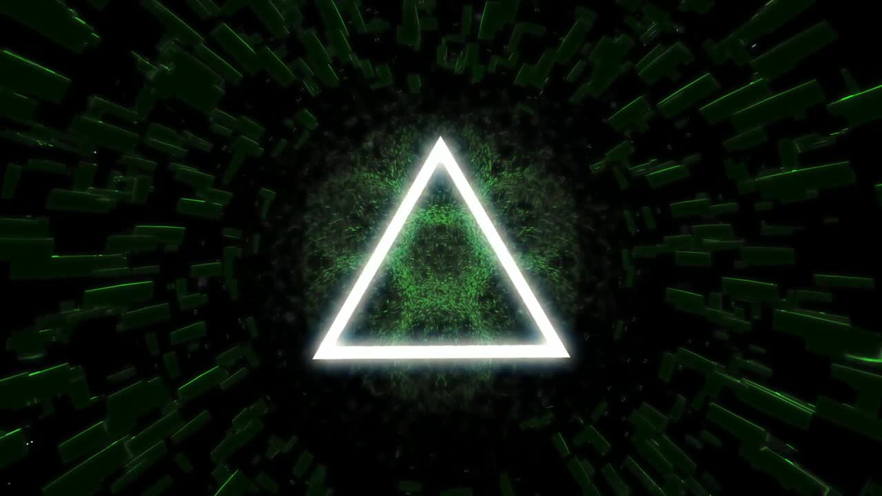 Stock Video Flying Between Triangles Of Light And Green Figures Live Wallpaper For PC - Free Download