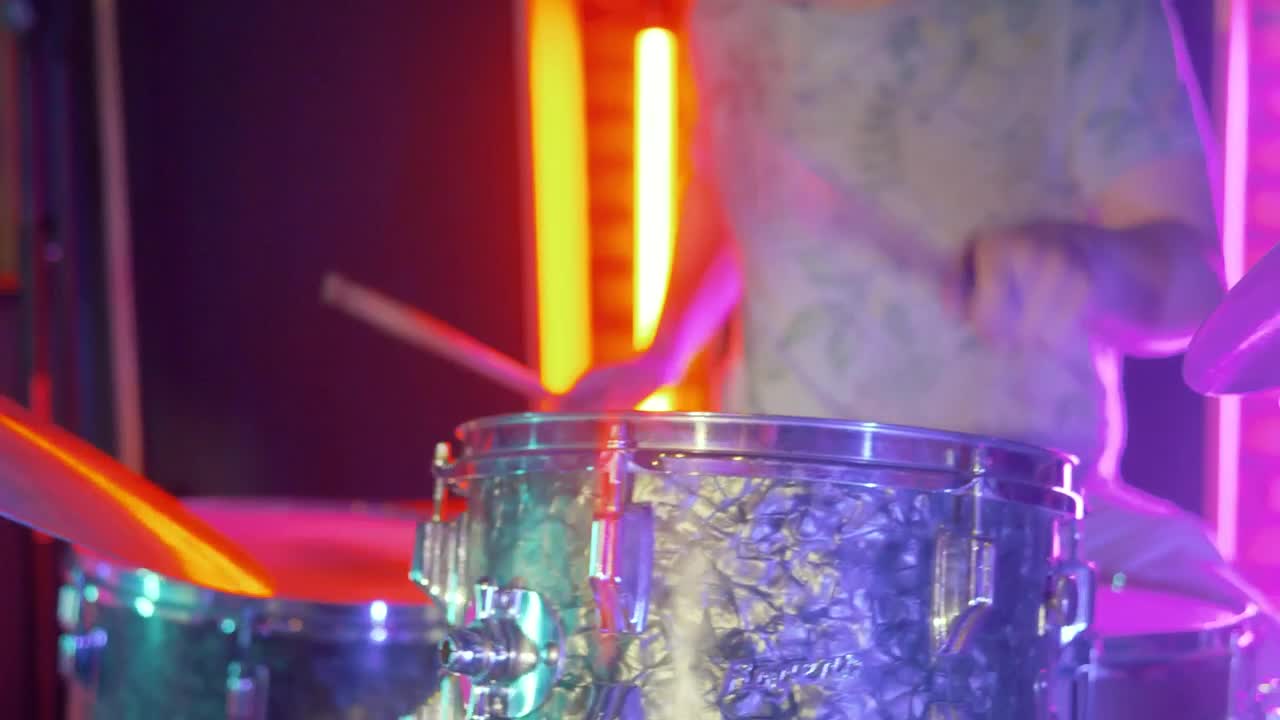 Stock Video Experienced Drummer Performing On Stage With Lights Live Wallpaper For PC - Free Download