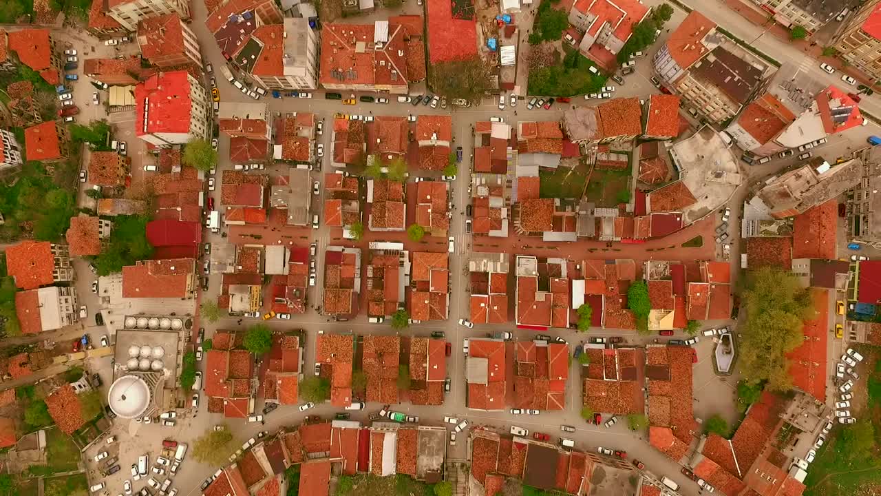 Free Video Stock top aerial shot from afar of a little town Live Wallpaper - Free Download