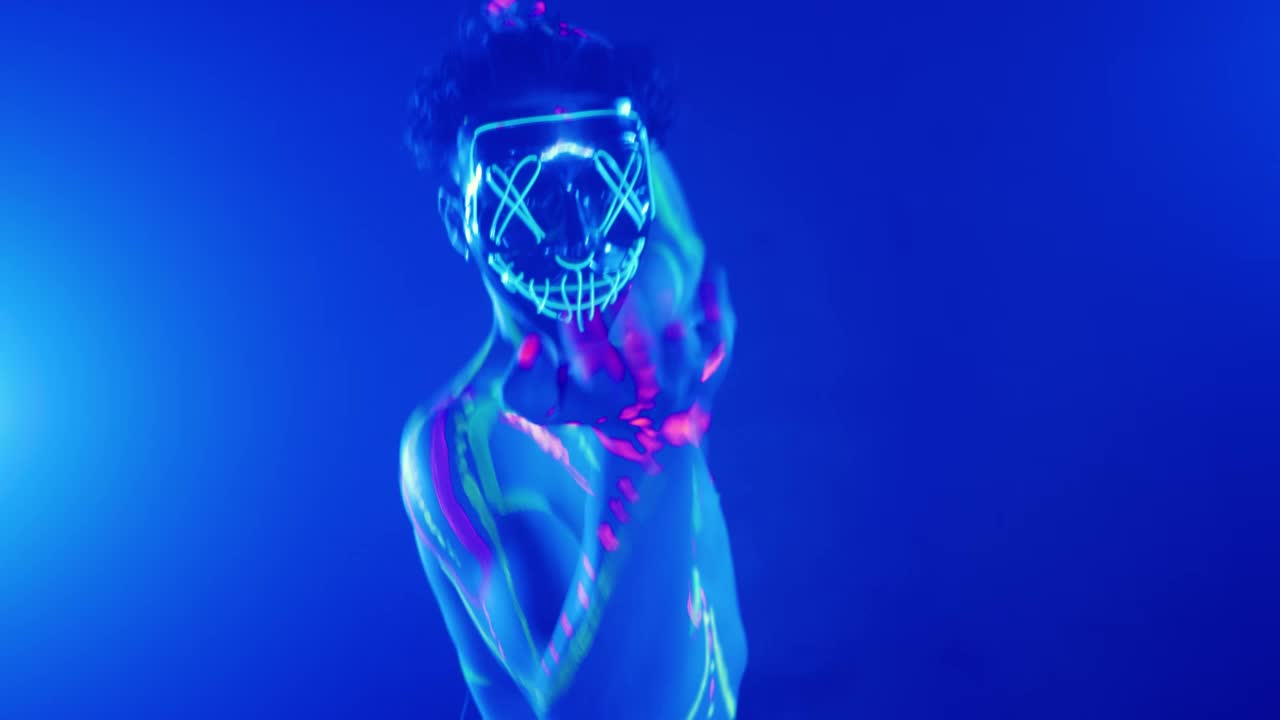 Free Stock Video Young Man With A Halloween Neon Mask Dancing Live Wallpaper - Free Download