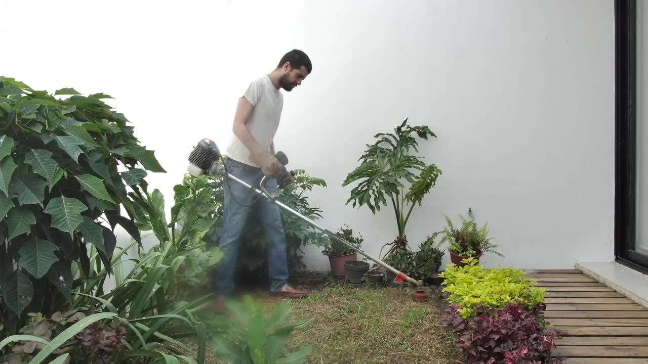 Stock Video Man Mowing The Lawn With A Mowe Animated Wallpaper - Free Download
