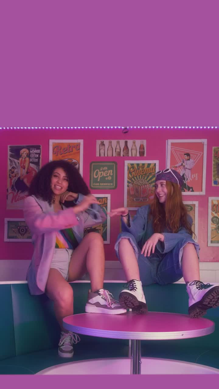 Free Stock Video Two Happily Girls In A Retro Restaurant Hanging Out Live Wallpaper - Free Download