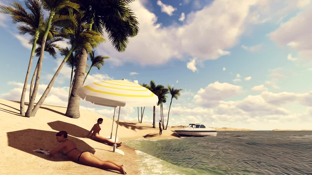 Free Stock Video Women Resting Under Umbrellas On A Beach Live Wallpaper - Free Download