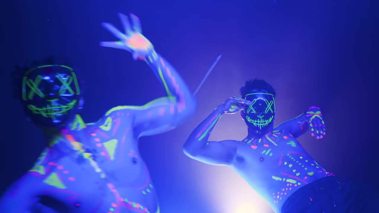 Free Stock Video Two Man With Masks Dancing With Party Light Live Wallpaper - Free Download