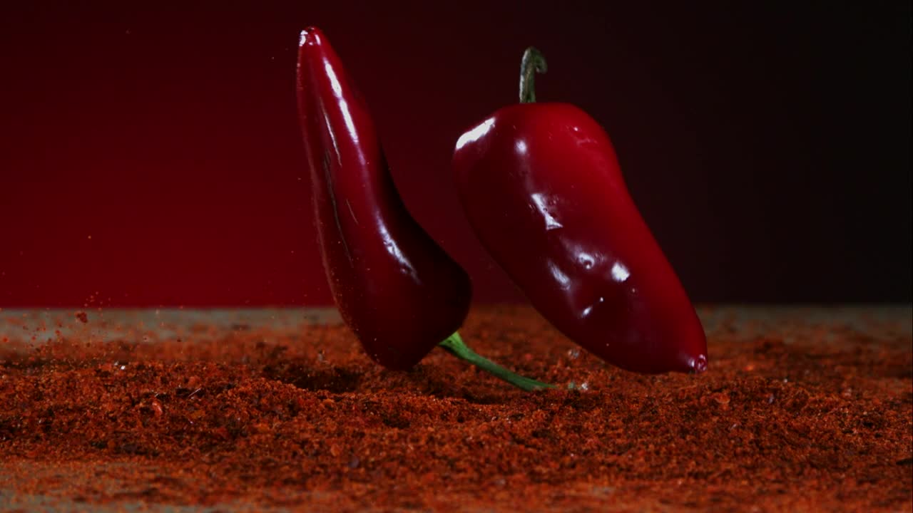 Video Stock Chili Peppers Falling And Bouncing Into Red Powder Live Wallpaper For PC - Free Download