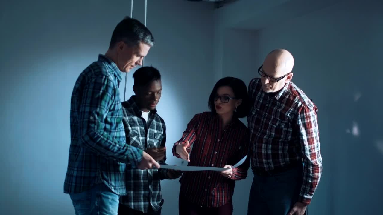 Stock Video People Talking In Front Of A Blueprint Live Wallpaper - Free Download