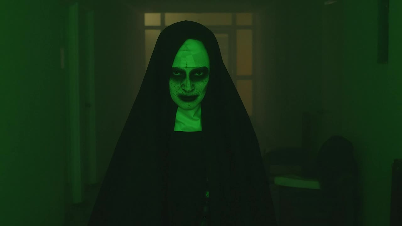 Stock Video Creepy Ghost Nun Walking Looking At The Camera Live Wallpaper For PC - Free Download