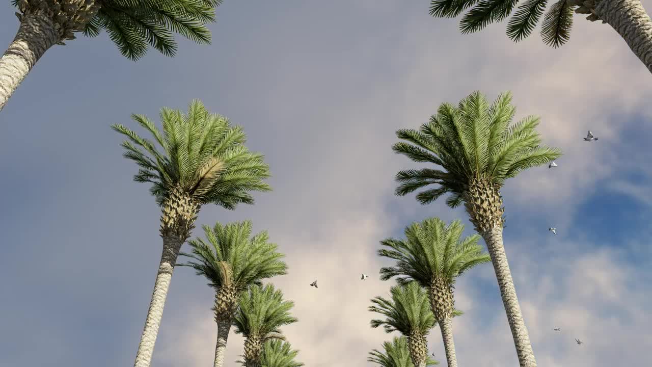 Stock Video Palm Trees With Seagulls And Clouds Overhead Live Wallpaper - Free Download
