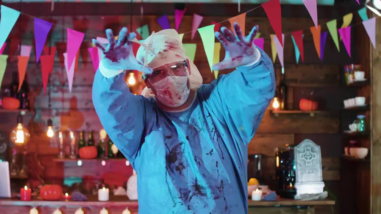 Stock Video Crazy Doctor Costume At Halloween Party Live Wallpaper For PC - Free Download