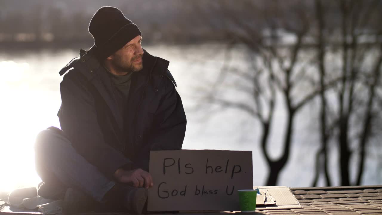 Stock Video Homeless Man With A Sign Animated Wallpaper - Free Download