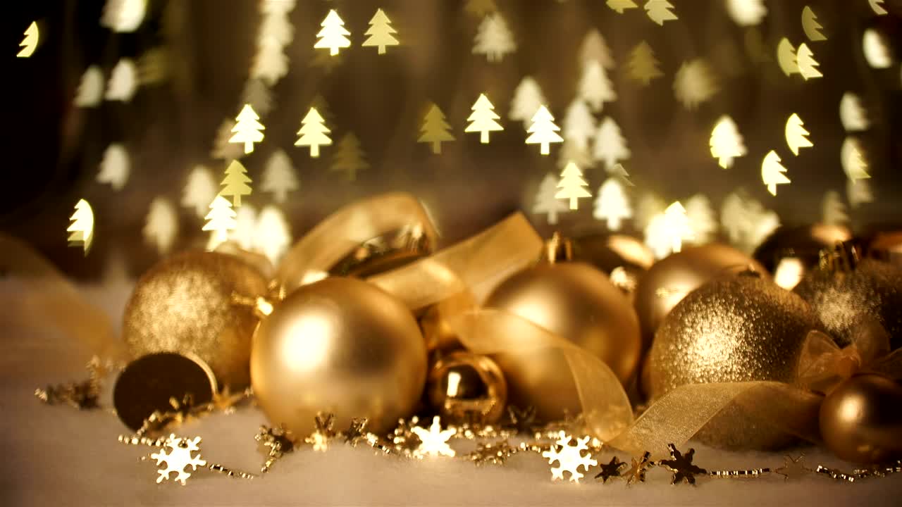 Free Video Stock Sparkling Gold Holiday Ornaments And Tree Lights Live Wallpaper - Free Download