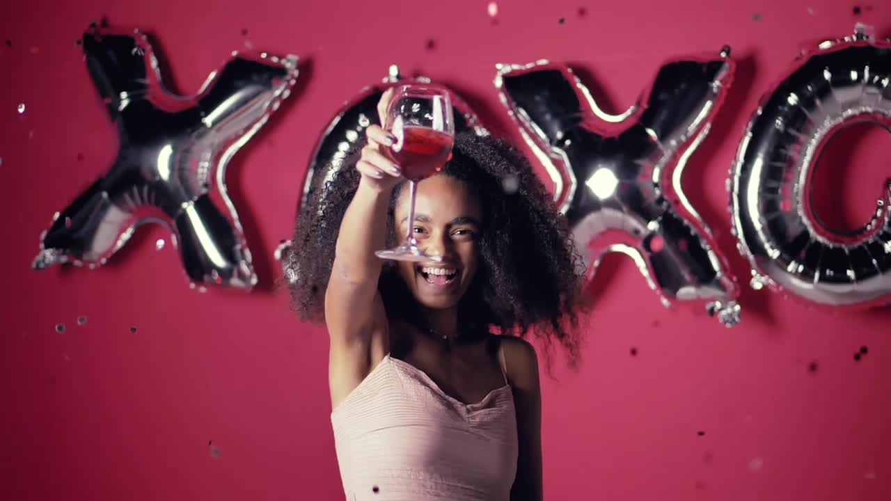 Stock Video Girl Celebrating And Toasting Happily With A Glass Of Wine Live Wallpaper For PC - Free Download