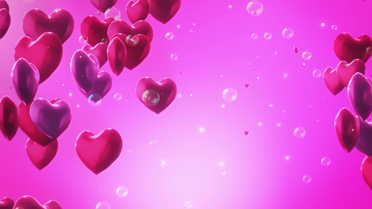 Stock Video Floating Heart Shaped Balloons On Pink Background And Bubbles Live Wallpaper For PC - Free Download