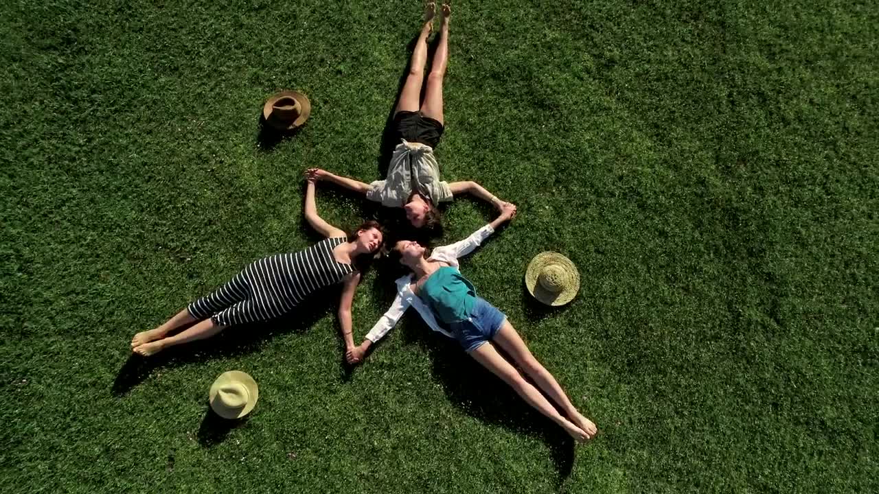 Stock Video Drone View Of Girls Lying On Grass In Star Pattern Live Wallpaper For PC - Free Download