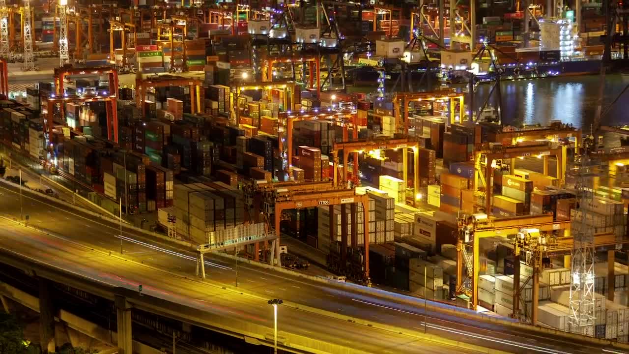 Stock Video Hong Kong Containerport At Night Animated Wallpaper - Free Download