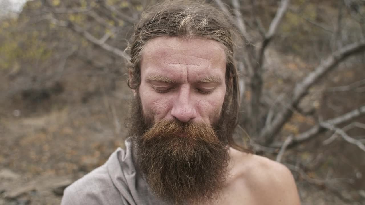 Stock Video Bearded Man Wakes Up From A Meditation Portrait Live Wallpaper For PC - Free Download