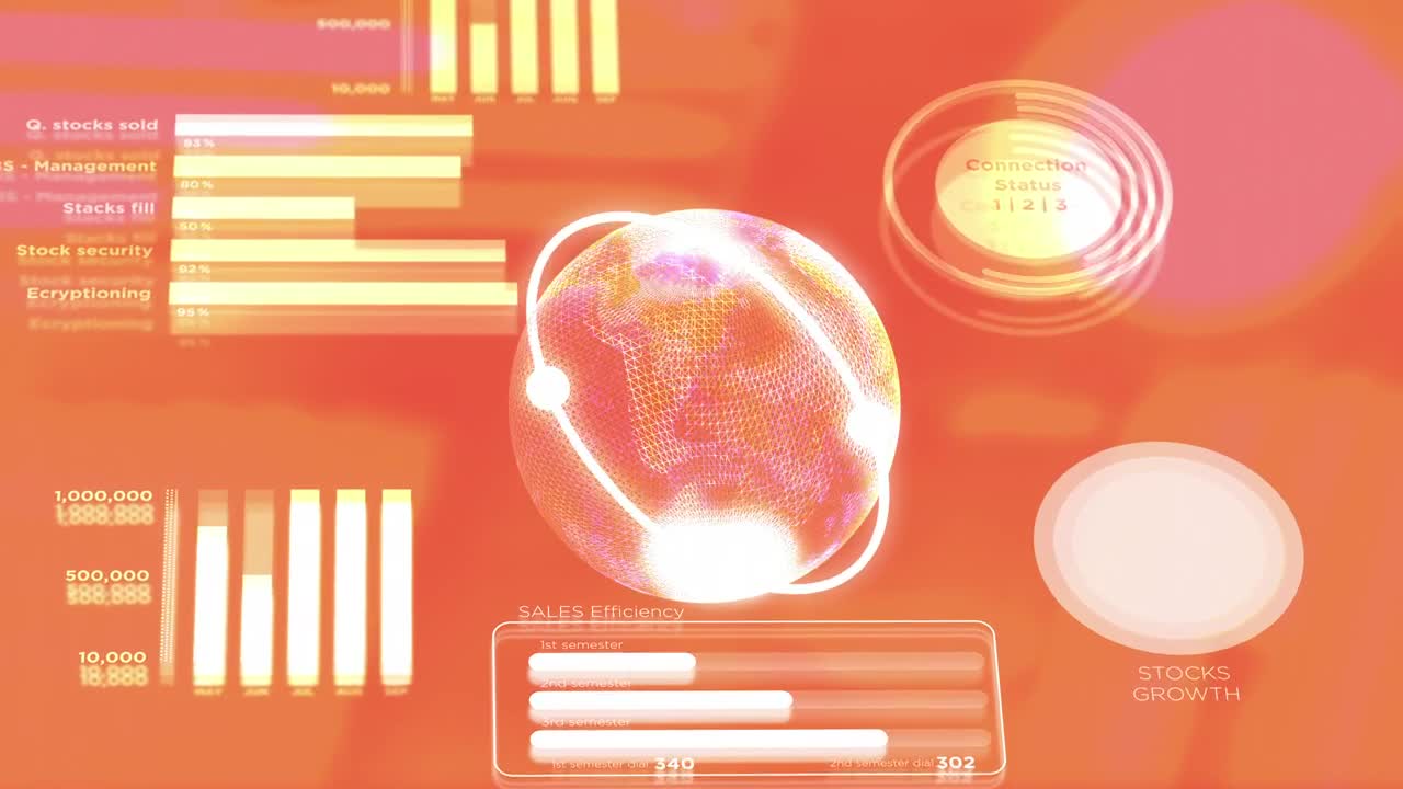 Stock Video Globe Spins On Orange Hud Style Graph Display Live Wallpaper For PC - Free Download