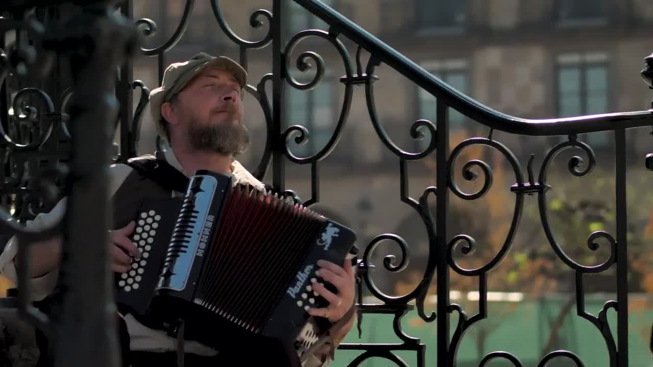 Stock Video Musician Playing Accordion On Steps Live Wallpaper - Free Download