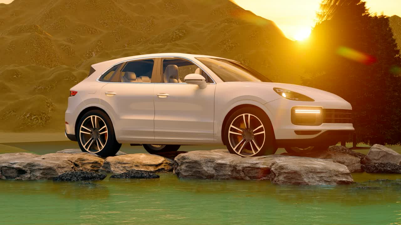Stock Video Luxury Vehicle On Rocks In A Lake Animated Wallpaper - Free Download