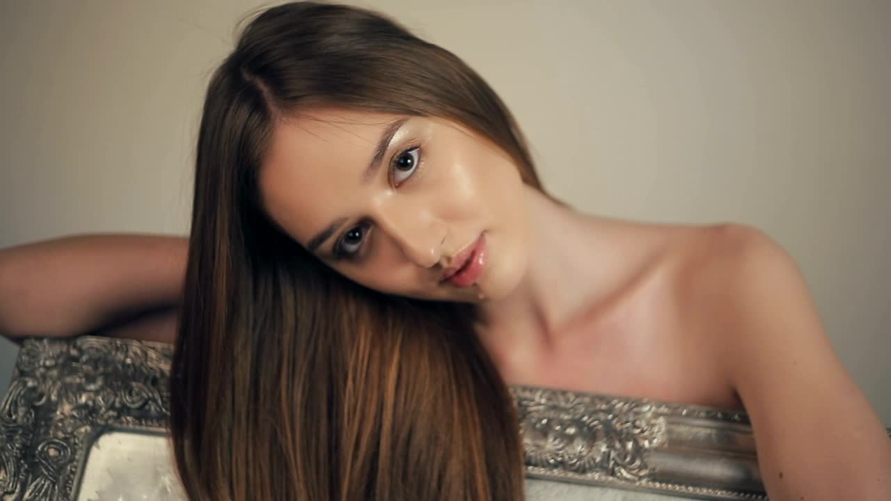 Video Stock Portrait Of A Woman With Long Brown Hair Live Wallpaper Free - Free Download