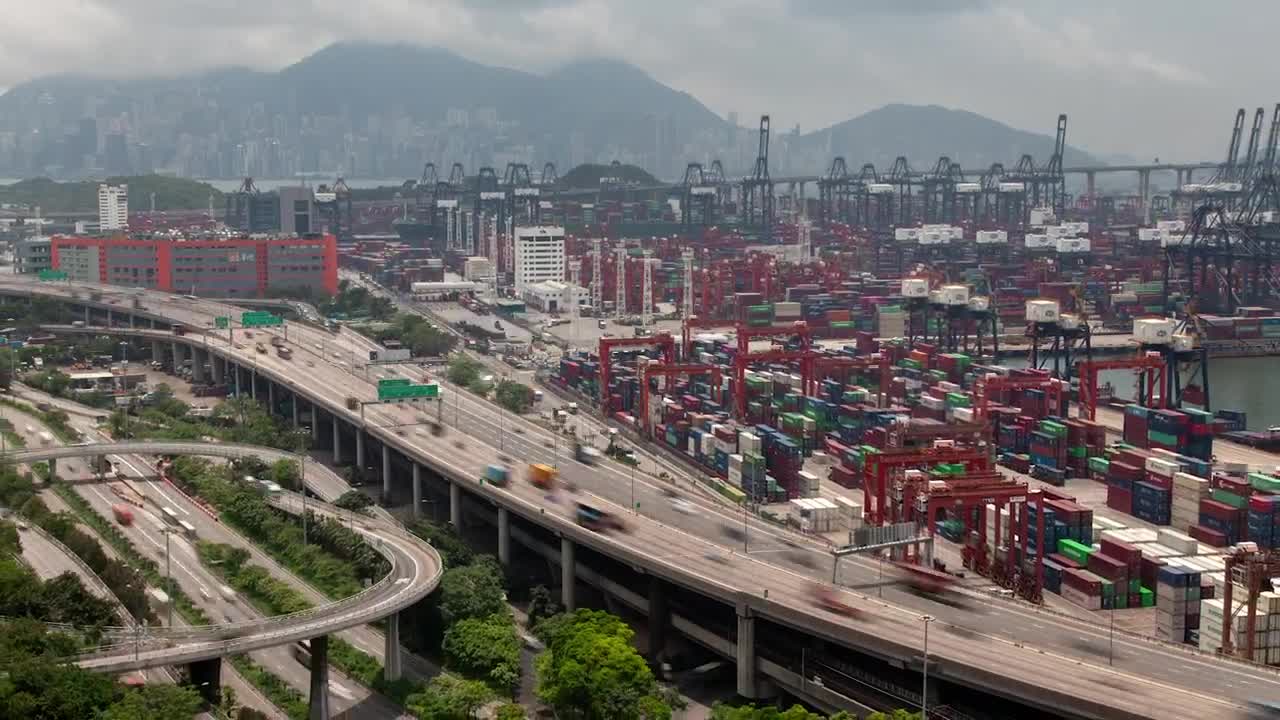 Stock Video Overpass Highway Near The Container Port Live Wallpaper - Free Download