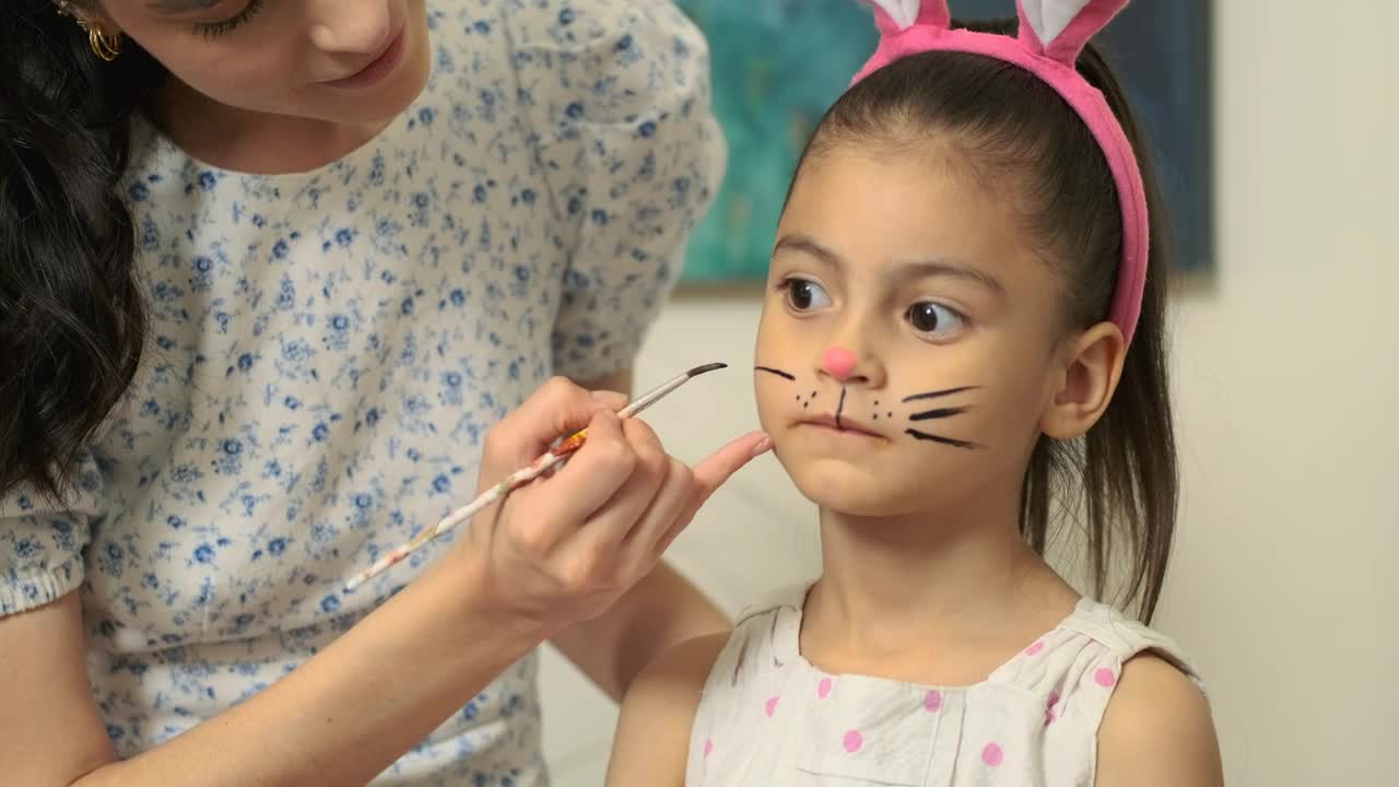 Stock Video Mother Draws Rabbit Whiskers To Her Daughte Animated Wallpaper - Free Download