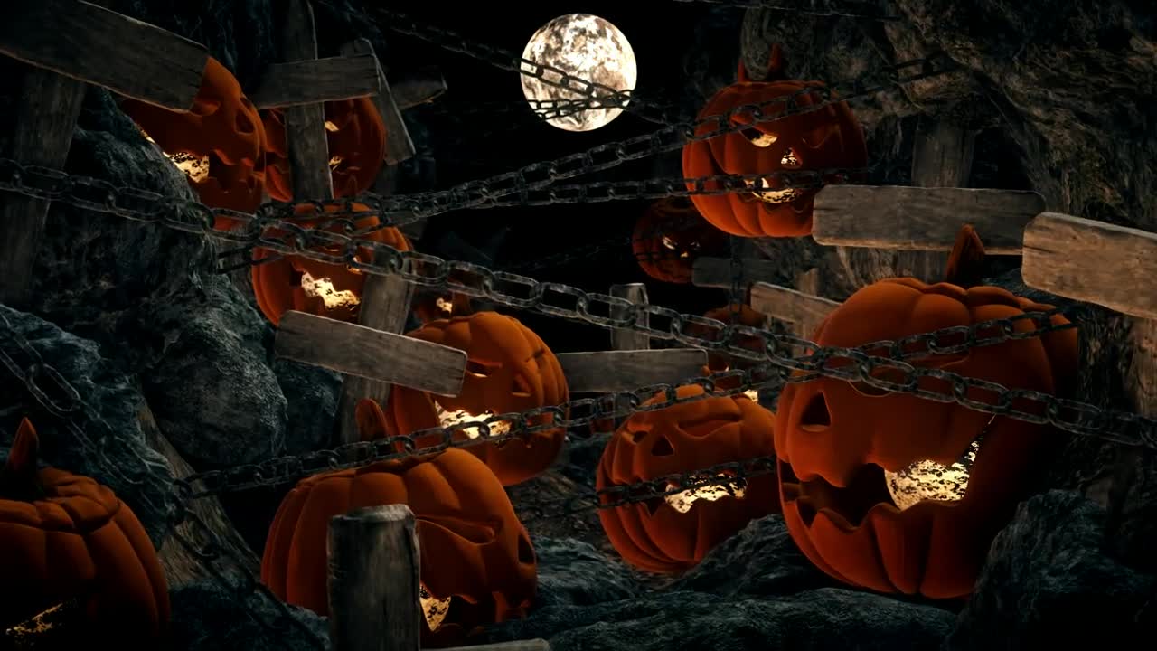Stock Video Halloween Pumpkins In A Graveyard On A Full Moon Live Wallpaper For PC - Free Download