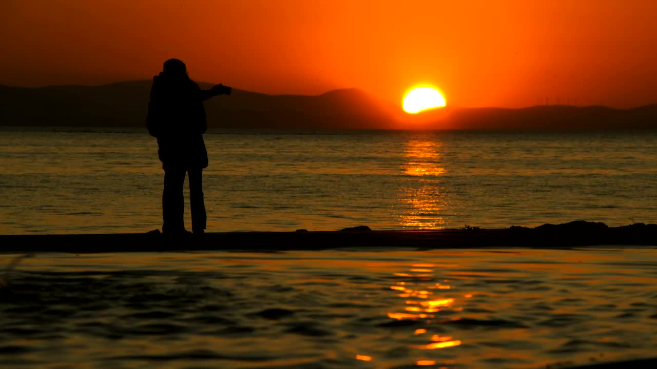 Stock Video Lovers Taking A Selfie At Sunset On The Seashore Animated Wallpaper - Free Download